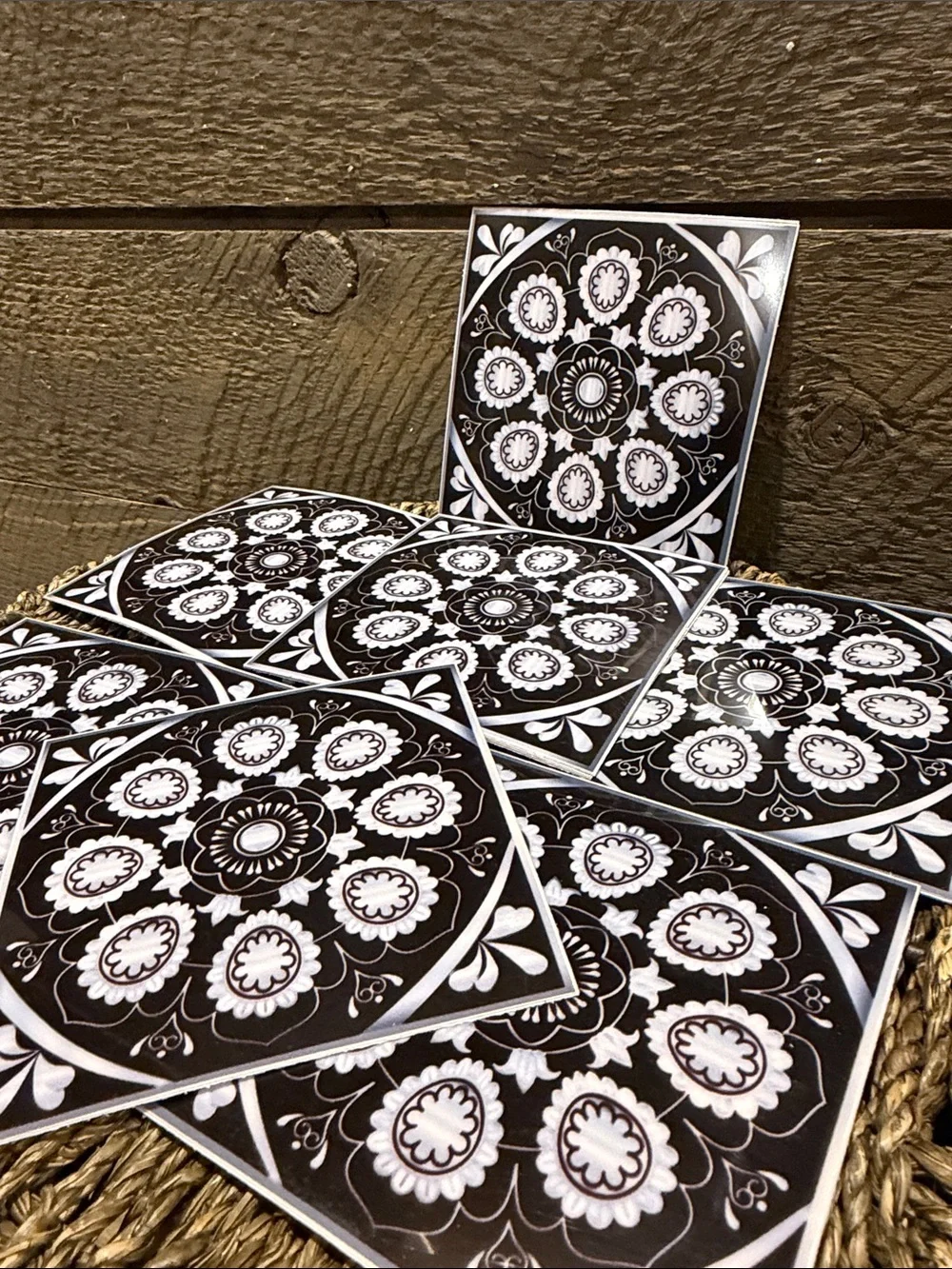 Set of 15 Black & White Mandala Decorative Tiles Peel & Stick Art Decals 4